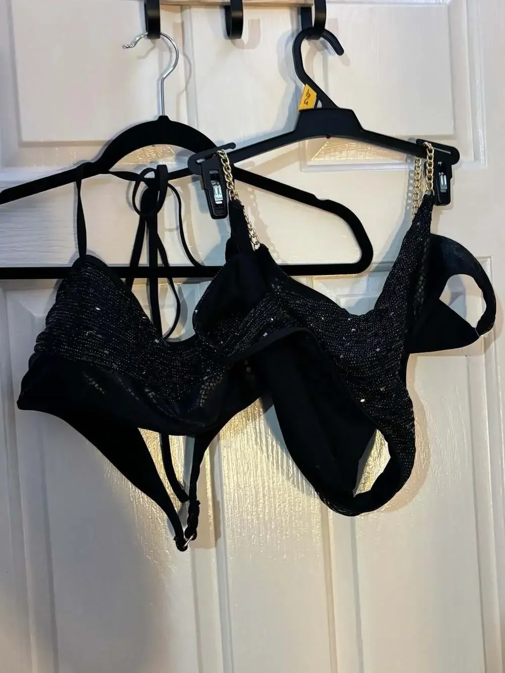 Hot Girl Summer by Megan Thee Stallion Black Sequin and Chain Bikini Set XL